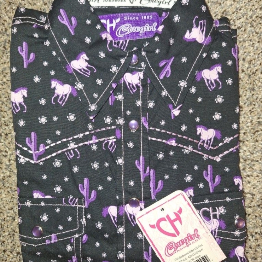 Cowgirl Tuff Black and Purple Kids Blouse